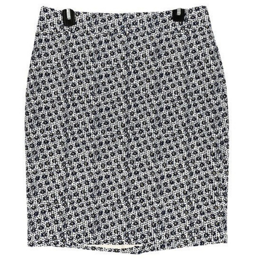 Ann Taylor Pencil Skirt Womens 8 Floral Daisy Print Navy White Workwear